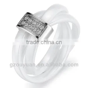 Women's White Ceramic Ring Set With Diamonds thumbnail-1
