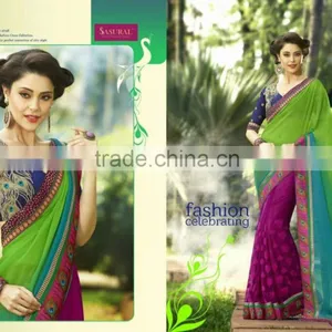 Black Color Saree Embroidery Work Done With Beautiful Red Color Pipeping Beauty Designer Sarees thumbnail-3
