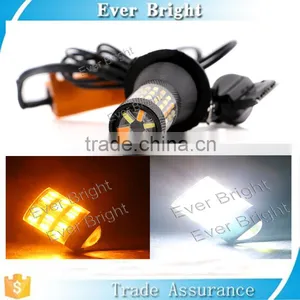T20 4014 60smd LED Dual Color White/Amber Switchback Turn Signal Light Canbus Error Free Decoder Load Resistor W21W thumbnail-1