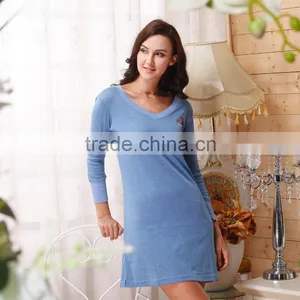 Women's 100 % Cotton Leisure Wear Sleep Lounge Soft Mini Dress Girls Autumn And Winter Home Wear thumbnail-4
