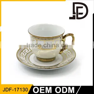Wholesale Gold Electro Plating Custom Printed Durable Porcelain Tea Cup and Saucer thumbnail-5