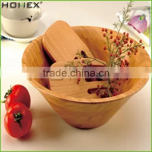 Food Large Bamboo Wooden Salad Bowl Set With Salad Hands/Homex_Factory thumbnail-1