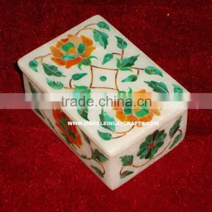 Inlay Marble Stone Jewelry Box Beautiful Piece, Marble Decorative Flower Jewelry Box With Inlay Work thumbnail-1