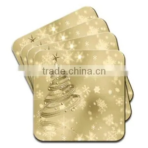 2017 Natural Wood Gold Swirled Christmas Tree With Star & Baubles Snowflakes Falling Coaster Made in China thumbnail-1