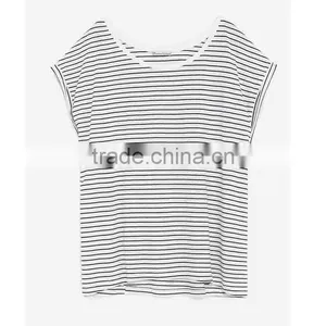 Custom Bulk Blank T-shirts Short Sleeve T-shirts 100% Cotton Striped Designs Wholesale Bamboo T-shirts thumbnail-1