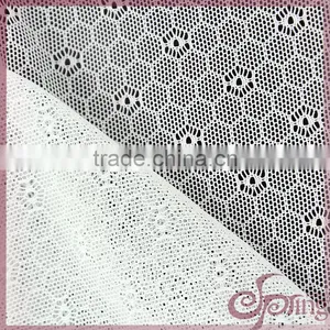 White Geometric Small Flower Elastic Lace Tricot Fabric, Decorative Bridal Lace Fabrics thumbnail-1