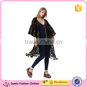 Colourful Burnout Velvet High Quality Fabric Women Kimono Cardigan With Tassel Hem Detail thumbnail-1