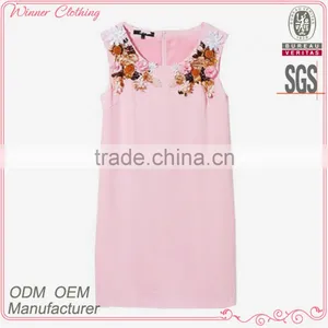 High Fahsion Stylish Sleeveless Round Beaded Flower Neck Design Pink Color Plus Size Women Clothing thumbnail-1