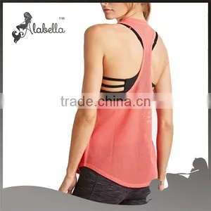 Crew Neck Drop Armhole Tank Tops Racer Back With Mesh Fabric thumbnail-2