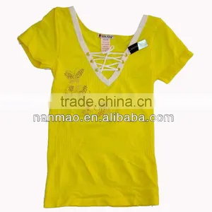 Casual Yellow Tight Low Cut V-Neck Seamless Stretch Shirt Top thumbnail-1