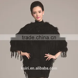 2016 Fashion Poncho Real Natural Knitted Rabbit Fur Wrap With Tassels Small Cape Stole Shawls Scarf Free Ship Wholesale Retail thumbnail-2
