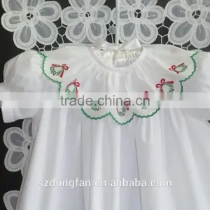 Girls Christmas High Yoke Float Dress With Slip Baby White Embroidery Holiday Dress thumbnail-3
