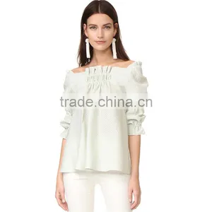 Soft Allover Puckered Weave Mint Linen Stripe Blouse thumbnail-6