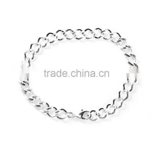 Iron Based Alloy Lobster Clasp Link Curb Chain Bracelets Silver Plated thumbnail-1