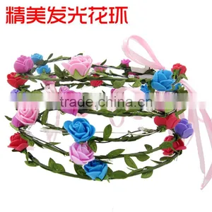 New Products Artificial Flower Head Band LED Light Rose Flower Wreath thumbnail-3