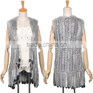 YR164 Rabbit Vest With Long Tassel/Supplier From China Natural Rabbit Fur Vest thumbnail-2