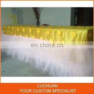 Yellow Lace Tulle Table Skirt Wedding Banquet Table Cloth thumbnail-1