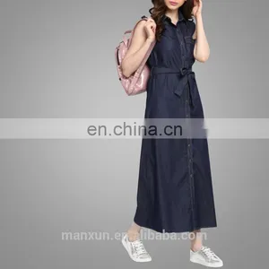 Nice Design Lady Causal Clothing Navy Blue Jean Skirt Open Front Button Women Dress Wholesale 2016 thumbnail-3
