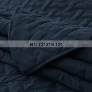 Oversized King Nevy Blue Twin Plain Dyed Quilt Bedspread Set For Summer thumbnail-3