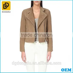 2016 New Design Women Sude Pro Biker Jacket With Zipper Front thumbnail-1