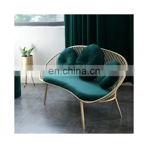 Simple Modern Iron Sofa Chair Milk Tea Shop Double Creative Leisure Sofa Chair Velvet Leisure Chair thumbnail-1