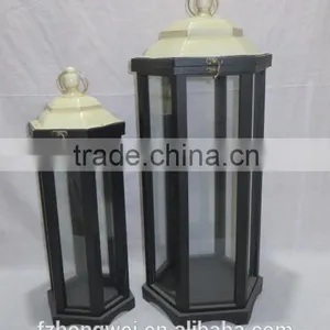 Hongwei Handmade Antique&Retro Wood Lantern/Candle Lantern/Candle Holder With Metal Lid&Ring Handle for Home&Garden Decor thumbnail-1