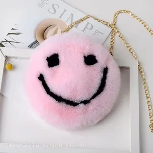 029Plush Bag Round Smiley Bag One Shoulder Oblique Cross Bag Cute Girl Fur Bag Wholesale thumbnail-1