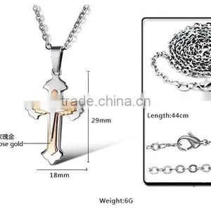 Factory Direct Selling Titanium Steel Rose Gold Plated Multilayer Cross Chain Necklaces thumbnail-5