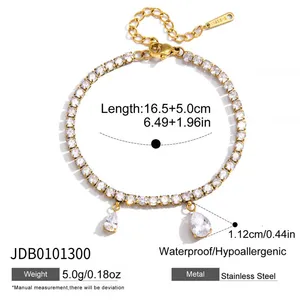 Gold Plated Stainless Steel Tennis Bracelet With CZ Drop Charm for Women Waterproof Adjustable Chain Bracelet Jewelry Wholesale thumbnail-4