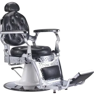 Black Leather Gold Frame Salon Styling Chair, Heavy Duty Steel Base, 360° Rotation, 300kg Max Weight thumbnail-1