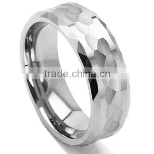 Men Tungsten Metal Ring Hammered Multi Faceted Design Wedding Band Polished Ring thumbnail-1