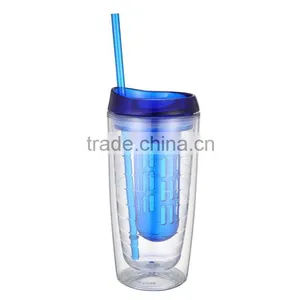 16oz BPA Free Threaded AS Plastic Double Wall Insulated Tumblers With Straw thumbnail-3