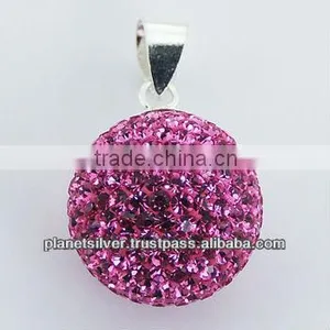 Vivid Pink Sterling Silver Crystal Pendant Czech Crystals thumbnail-1