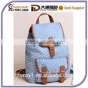 Cotton Canvas Backpack Travel Bag School Bag Blue Heart Dotted thumbnail-1