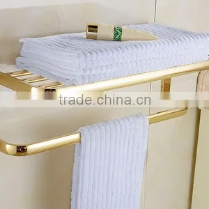 Golden Finish Modern Square Stainless Steel Towel Rack Holder Shelf W/ Towel Bar Hanger thumbnail-1