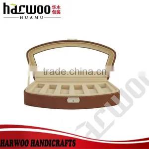 PU Leather Six Slot Watch Packaging,2016 New Design Watch Case,brown Color Leather Watch Box thumbnail-2