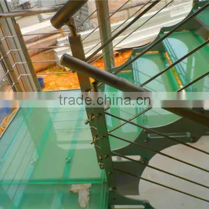 Double Stringer Stainless Steel Straight Stairs With Glass Treads thumbnail-3