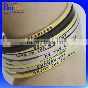 2016 Trend Silver Stainless Steel Personalized Mantra Bangle Bracelet for Women thumbnail-2