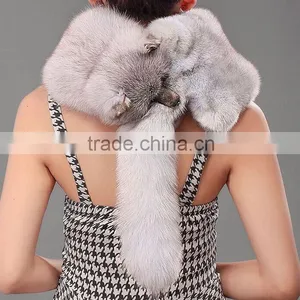 Real Fox Tail Fur Inside Winter Natural Fur Collar Leather Jacket Fox Fur Collar Whole Skin Real White Fox Fur Scarf Warm thumbnail-1