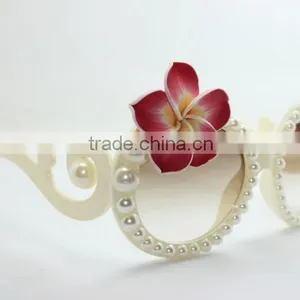 NEW Handmade Summer Fashion Clay Flower Pearl Decorated Beach Vocation Round Frame Sunglasses thumbnail-3