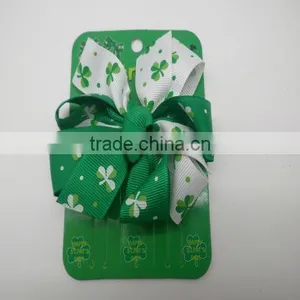 St Patricks Day Print Hair Bows Daisy Flower Shape With French Clips thumbnail-1