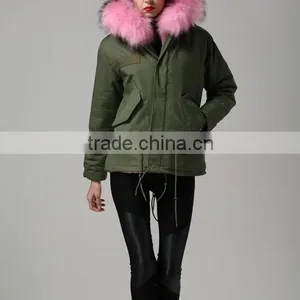 Women Casual Bomber Jacket With Raccoon Fur Hooded Parka for Lady thumbnail-3