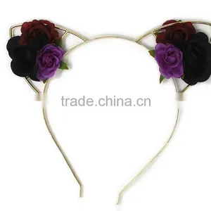 Lovely Fabric Rose Flower Metal Ear Headband Cute Alice Band thumbnail-2