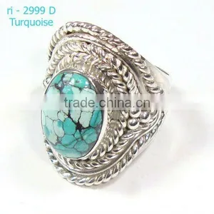 Indian Silver Ring, Tibetan Turquoise Ring, Fashion Ring thumbnail-1