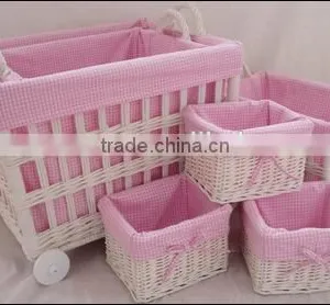 Willow Small Pull Cart With Wheels and Basket With Ining Set of 6 thumbnail-1