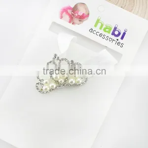 New European Kids Infant Newborn Baby Girl Hair Band With Pearl Crown, Bridal Veil Tiara Pearl Glitter Rhinestone Crown thumbnail-3