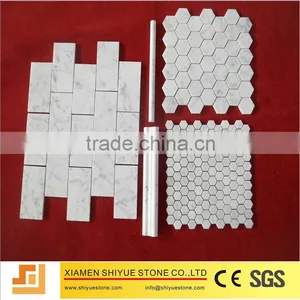 White Carrara Flower Pattern Marble Mosaic Tile thumbnail-1