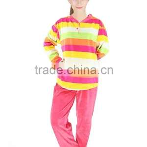 Kevince Women Velour Pyjamas Set Pajama Green Orange Pink Big Stripes 1000pcs up OEM Factory Directly thumbnail-1