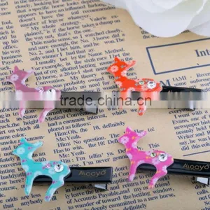 Colored Sika Deer Decoration Hair Slide Handmade Metal Clip Kids Rhinestone Plain Hair Clip thumbnail-1