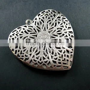 57mm Big Filigree Heart Shape Vintage Style Antiqued Silver Flower Photo Locket DIY Pendant Charm Jewelry Supplies 1133002 thumbnail-1